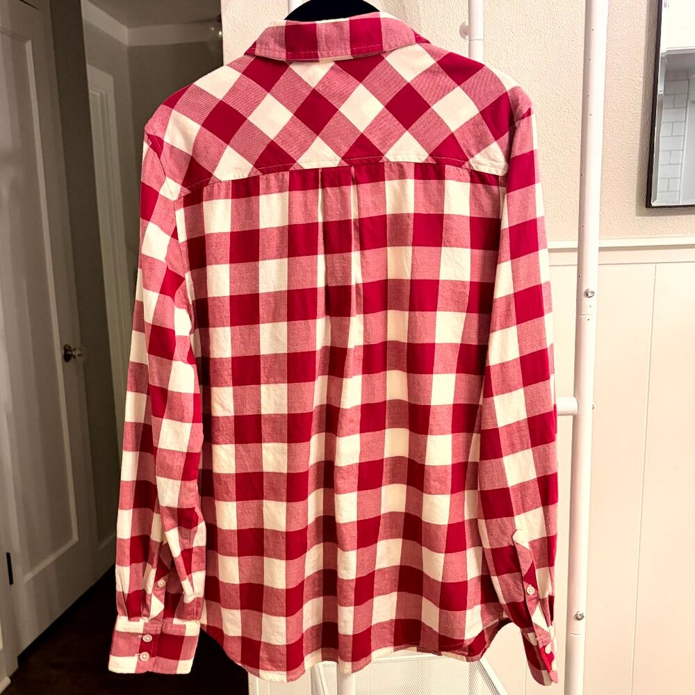 J. Crew Factory Plaid Flannel Raspberry Cream Button-Up Shirt Size M - Picture 3 of 6